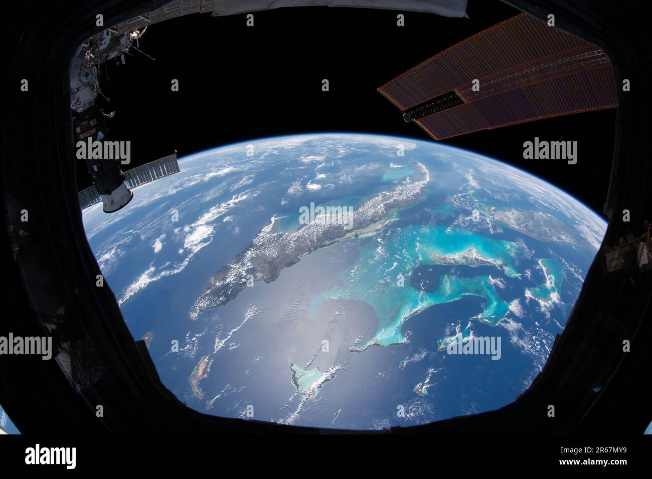 Cuba, le Bahamas, le Isole Turks e Caicos, Florida, vista dall'ISS Foto Stock
