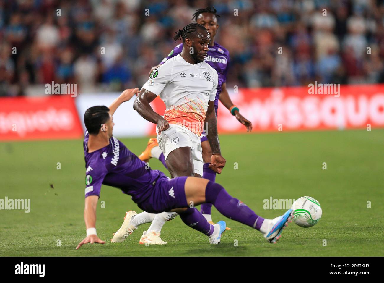 Praga, Repubblica Ceca. 07th giugno, 2023. Michail Antonio del prosciutto ad ovest Unito durante la finale della UEFA Conference League tra Fiorentina e prosciutto ad ovest Unito alla Fortuna Arena il 7th 2023 giugno a Praga, in Cechia. (Foto di Daniel Chesterton/phcimages.com) Credit: PHC Images/Alamy Live News Foto Stock