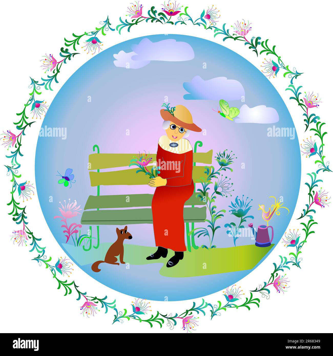 nonna in giardino Illustrazione Vettoriale