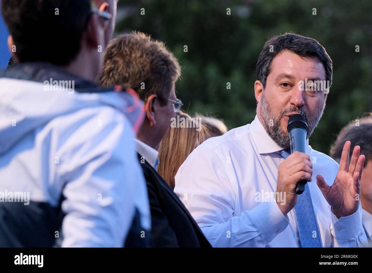 Termoli, Italia. 07th giugno, 2023. Matteo Salvini parla durante un raduno elettorale per le elezioni regionali del Molise a Termoli. Credit: SOPA Images Limited/Alamy Live News Foto Stock