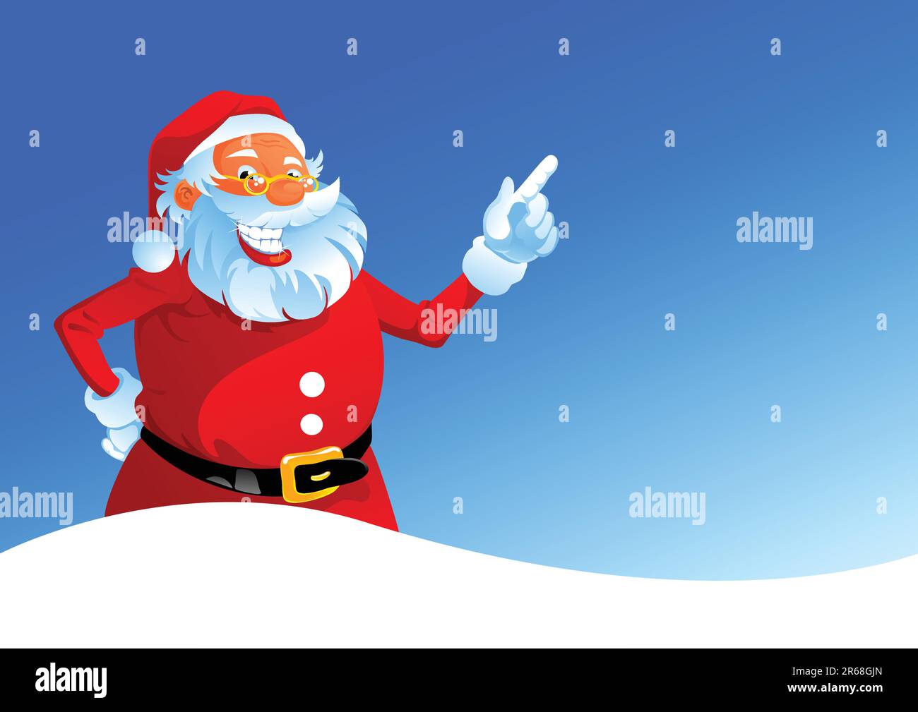 Babbo Natale felice su sfondo invernale, l'illustrazione vettoriale può essere in scala a qualsiasi dimensione Illustrazione Vettoriale