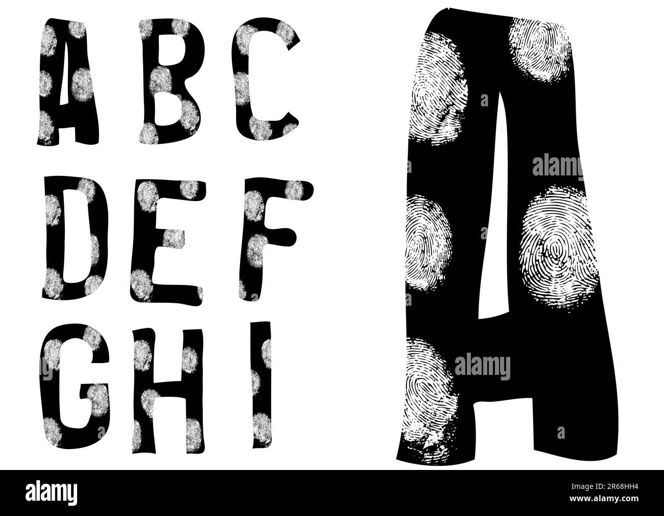 Alfabeto con impronte digitali sopra di loro Da A A i (set 1 di 3) Illustrazione Vettoriale