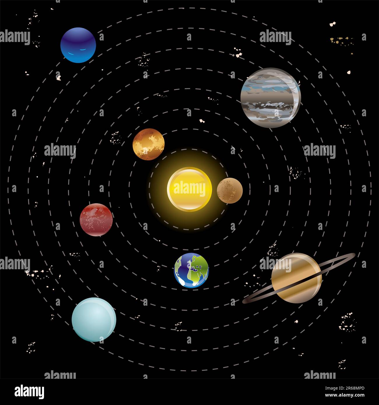 I pianeti e il sole dal nostro sistema solare. Illustrazione Vettoriale. Illustrazione Vettoriale