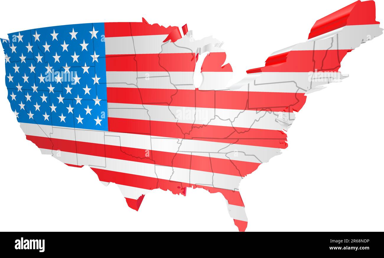 Immagine della bandiera americana come mappa degli Stati Uniti Illustrazione Vettoriale