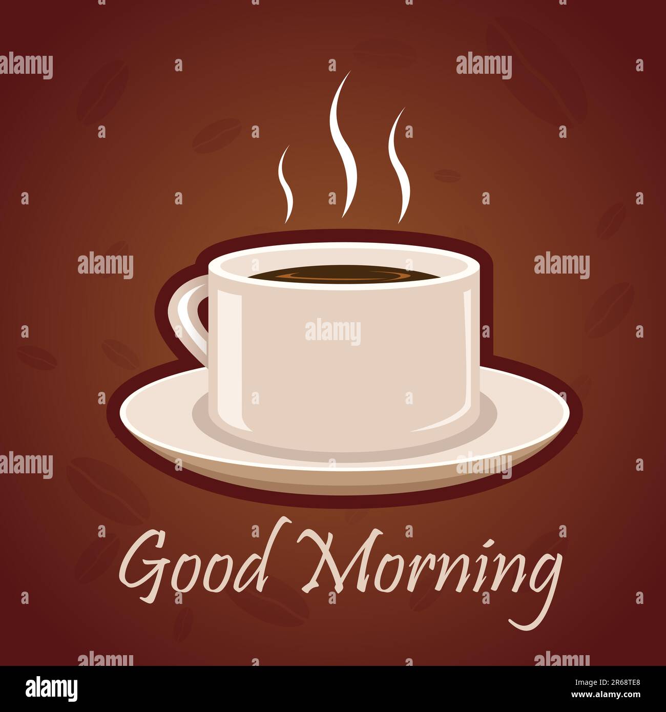 Illustrazione Di buon mattino card con caffè caldo su sfondo bianco Illustrazione Vettoriale