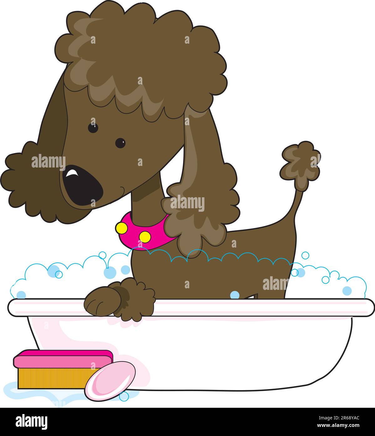 Un simpatico barboncino marrone in una vasca da bagno Illustrazione Vettoriale
