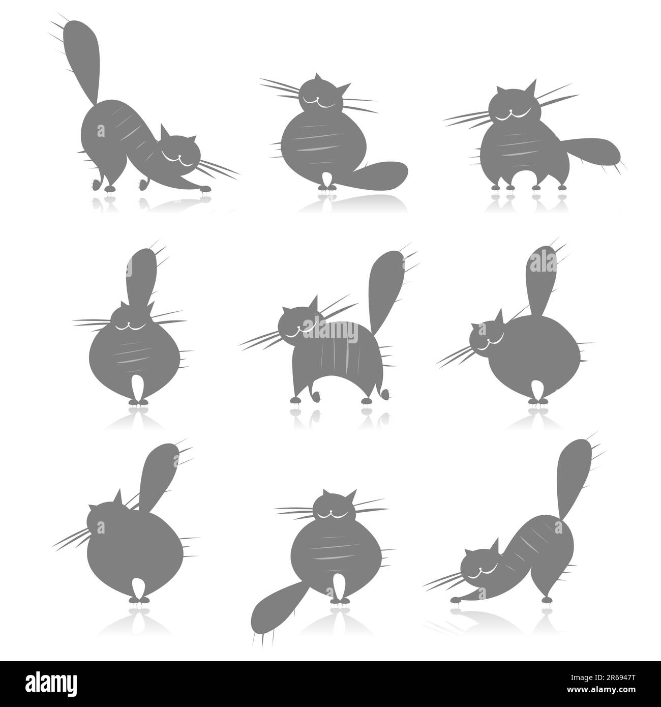 Grigio divertenti gatti grassi sagome per il tuo design Illustrazione Vettoriale