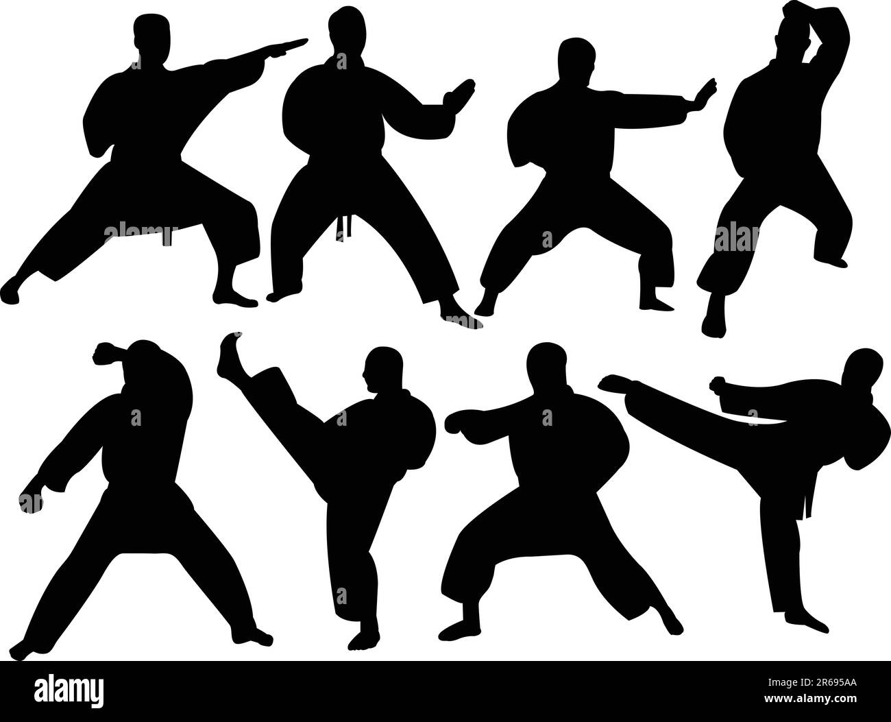 collezione karate silhouette vector Illustrazione Vettoriale