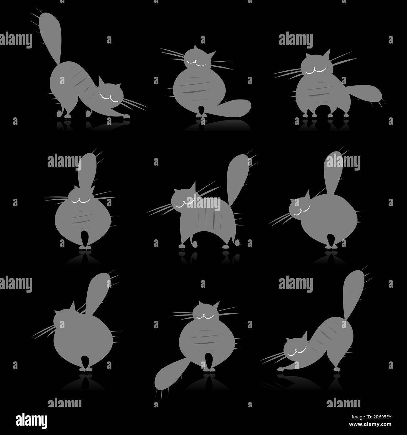 Grigio divertenti gatti grassi sagome per il tuo design Illustrazione Vettoriale