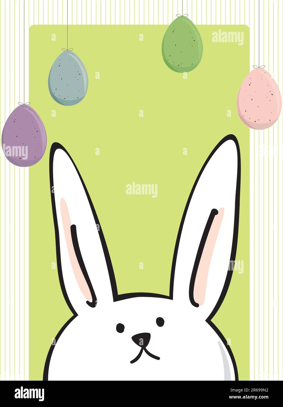 Coniglietto pasquale che guarda le uova di Pasqua macchiate appese Illustrazione Vettoriale
