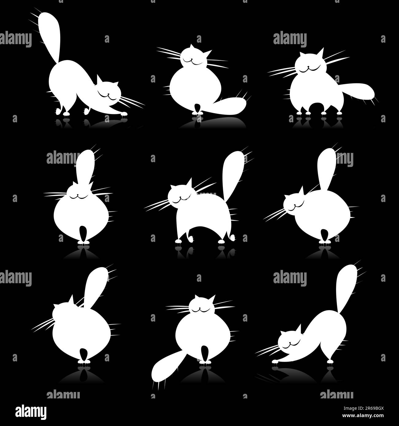 Divertente grasso bianco gatti sagome per il tuo design Illustrazione Vettoriale