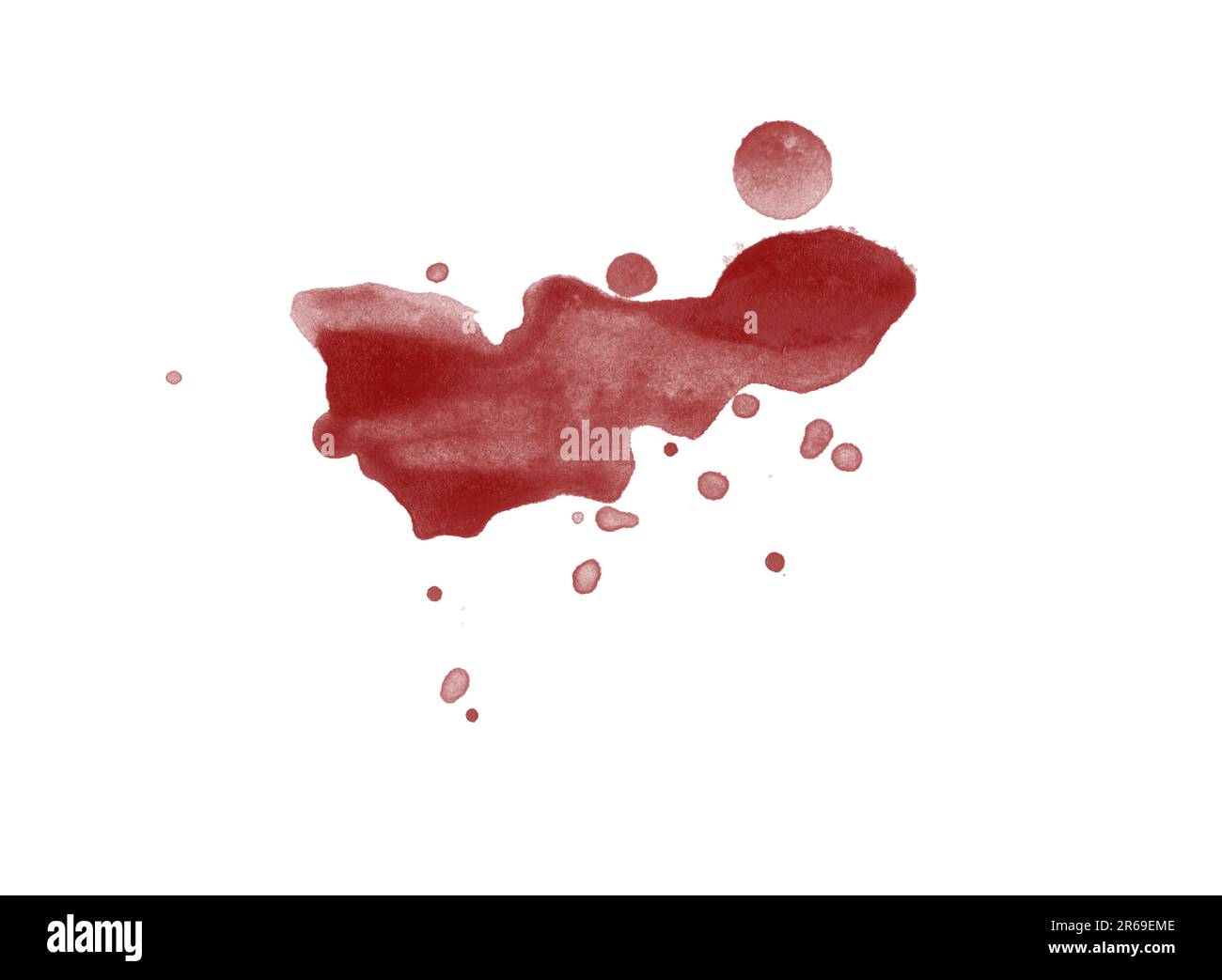 Colorazione di schizzi di sangue resa digitale isolata su sfondo bianco Foto Stock