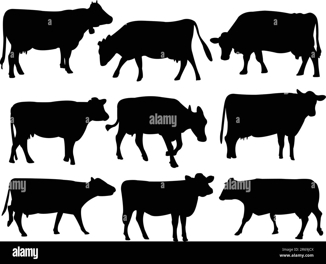 collezione cow silhouette - vector Illustrazione Vettoriale