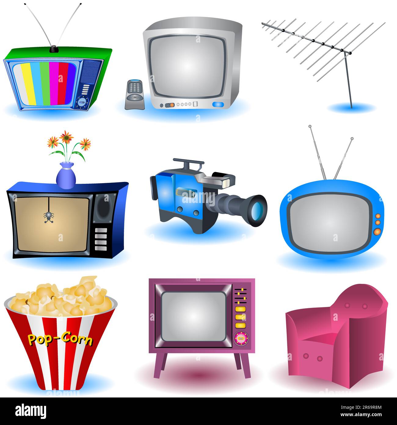 Illustrazione vettoriale di nove TV e icone simili correlate Illustrazione Vettoriale