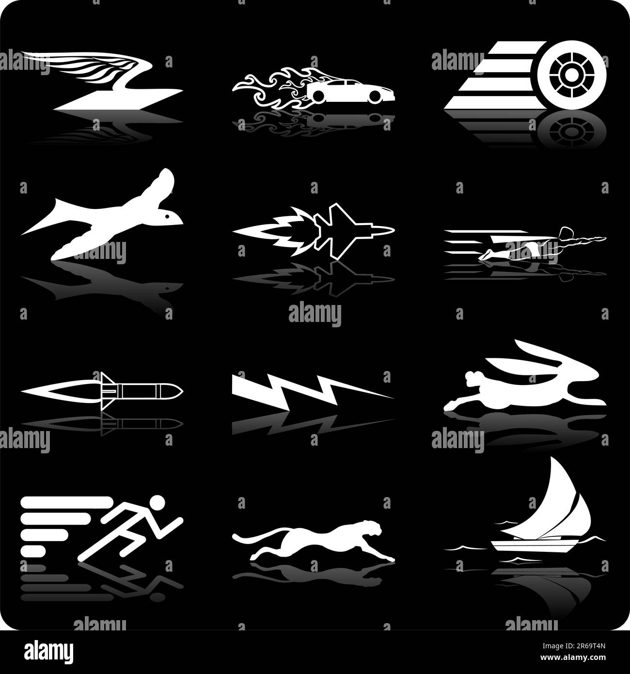 Uno schema concettuale di set di icone relative alla velocità, di essere veloce e efficiente o. Illustrazione Vettoriale