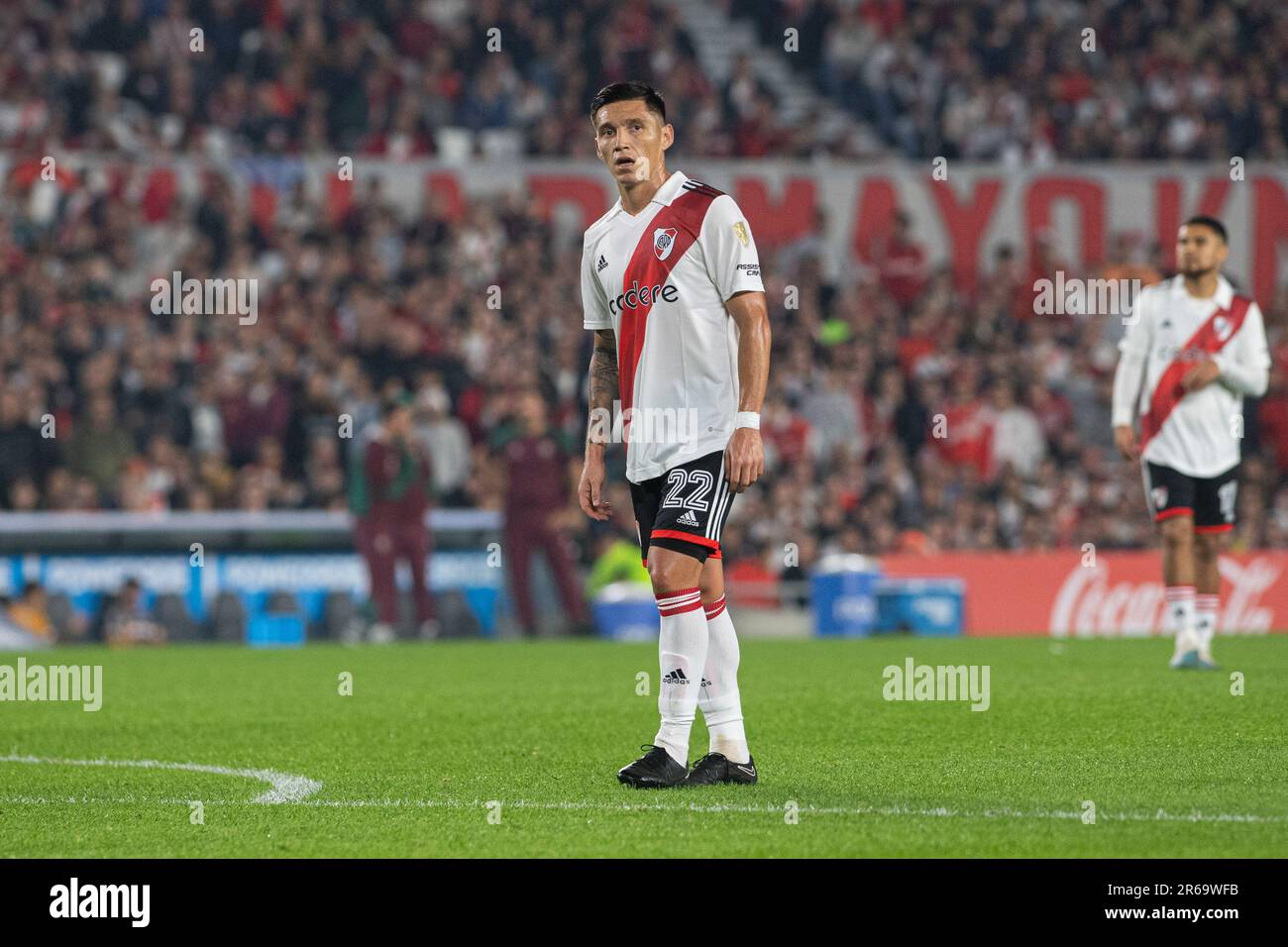 Buenos Aires, Argentina. 07th giugno, 2023. Matías Kranevitter di River Plate guarda durante una partita della Copa CONMEBOL Libertadores 2023 gruppo D tra River Plate e Fluminense all'Estadio Mas Monumental Antonio Vespucio liberi. Punteggio finale: River Plate 2:0 Fluminense (Photo by Manuel Cortina/SOPA Images/Sipa USA) Credit: Sipa USA/Alamy Live News Foto Stock