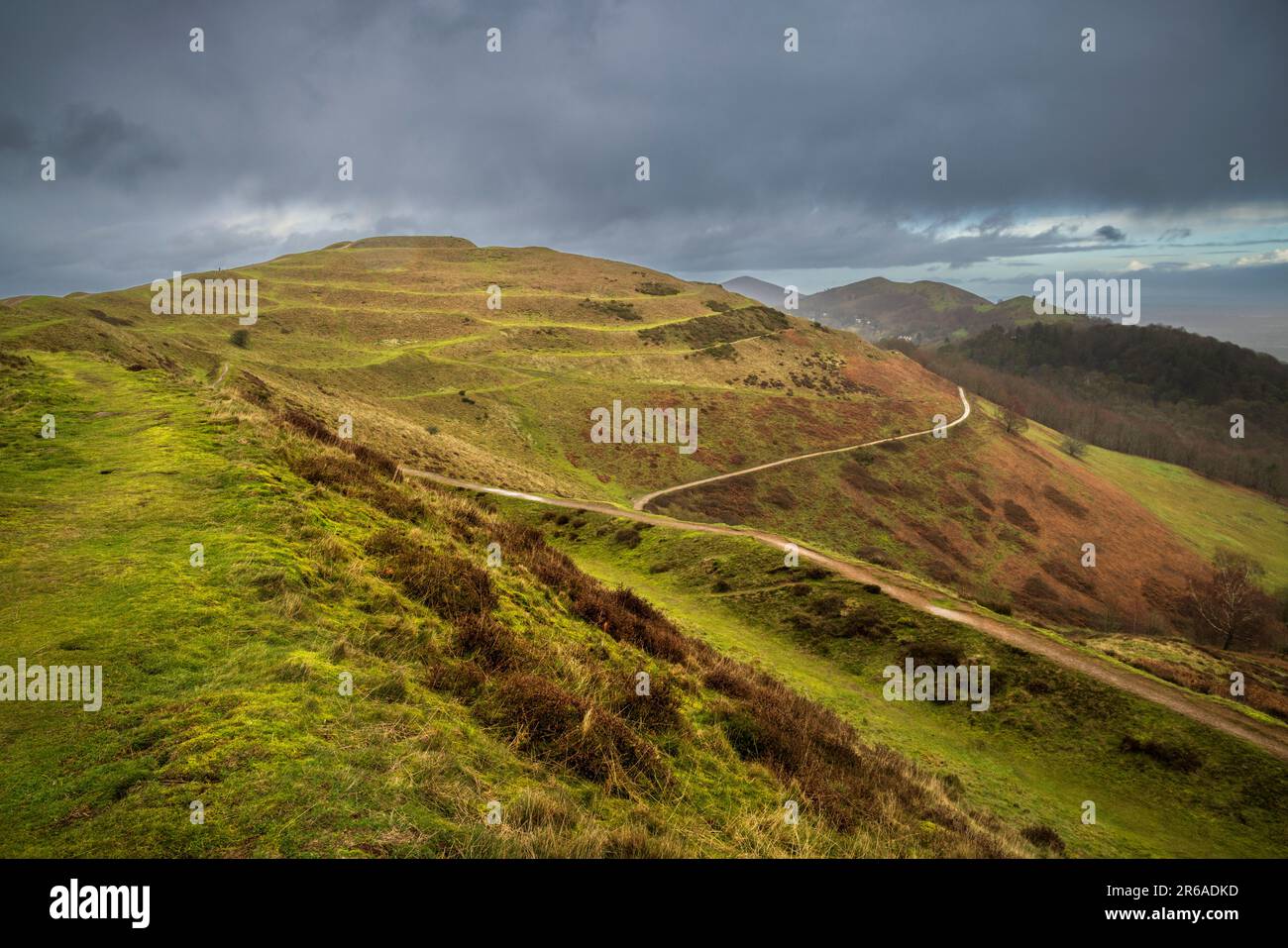 Herefordshire Beacon (campo britannico) Iron Age Hillfort, Malvern Hills, Herefordshire / Worcestershire, Inghilterra Foto Stock