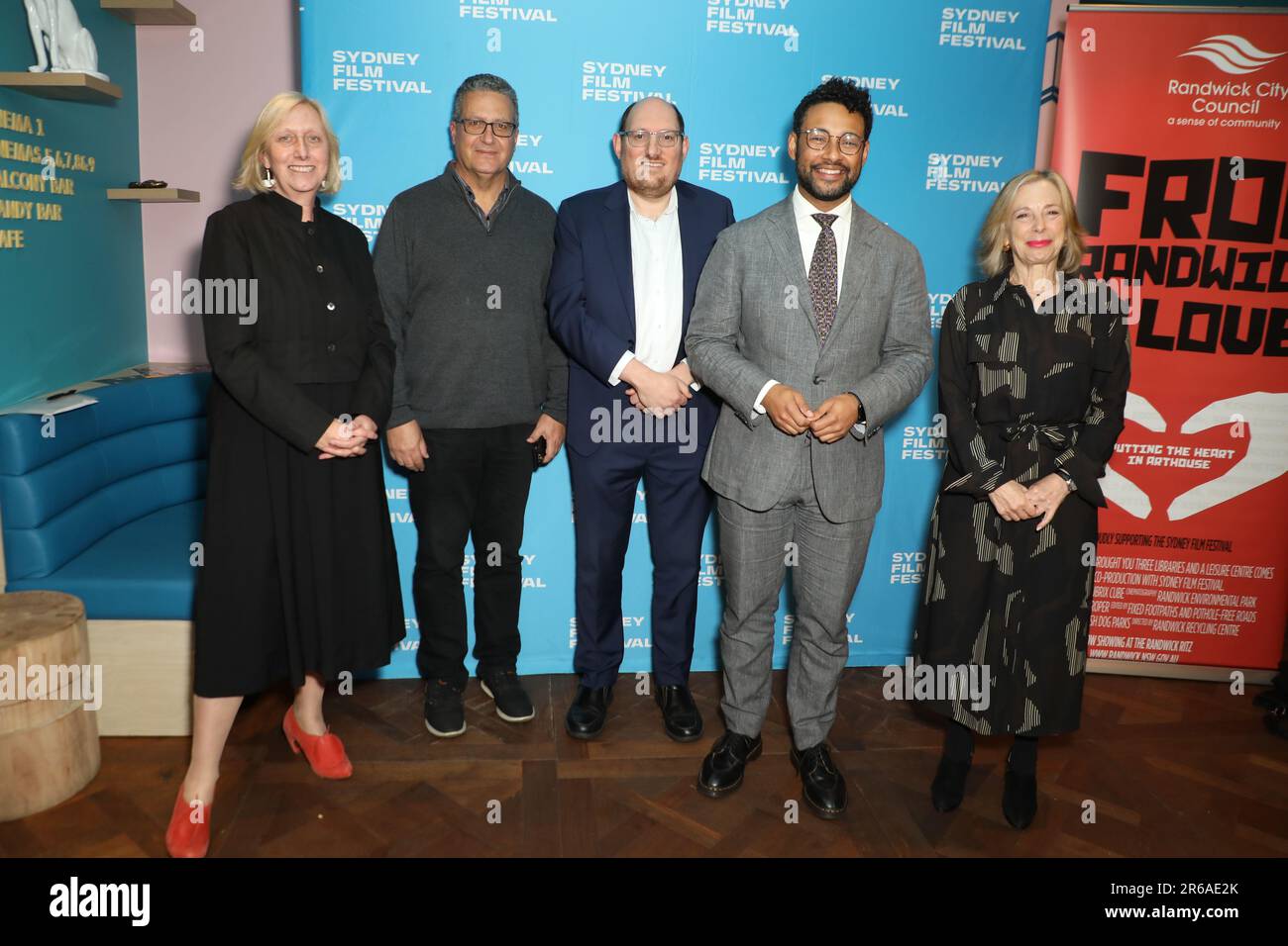Sydney, Australia. 8th giugno 2023. 70th Sydney Film Festival Premiere, Carmen al Ritz Randwick. Nella foto, L-R: Rosemary Blight (produttore), Danny Said (consigliere), Daniel Rosenfeld (consigliere), Dylan Parker (sindaco) e tbc. Credit: Richard Milnes/Alamy Live News Foto Stock