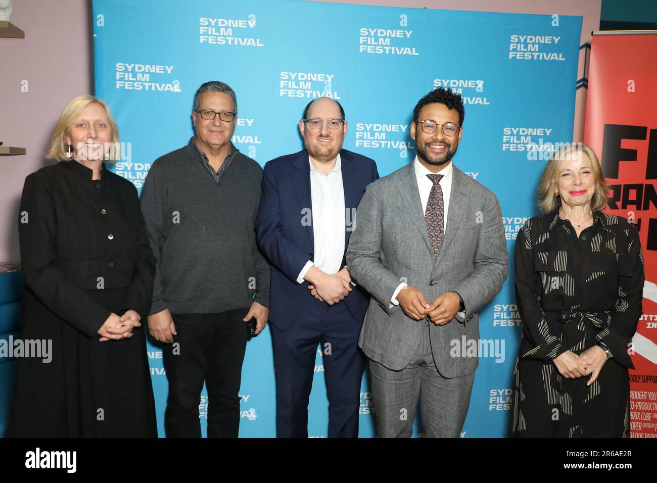 Sydney, Australia. 8th giugno 2023. 70th Sydney Film Festival Premiere, Carmen al Ritz Randwick. Nella foto, L-R: Rosemary Blight (produttore), Danny Said (consigliere), Daniel Rosenfeld (consigliere), Dylan Parker (sindaco) e tbc. Credit: Richard Milnes/Alamy Live News Foto Stock