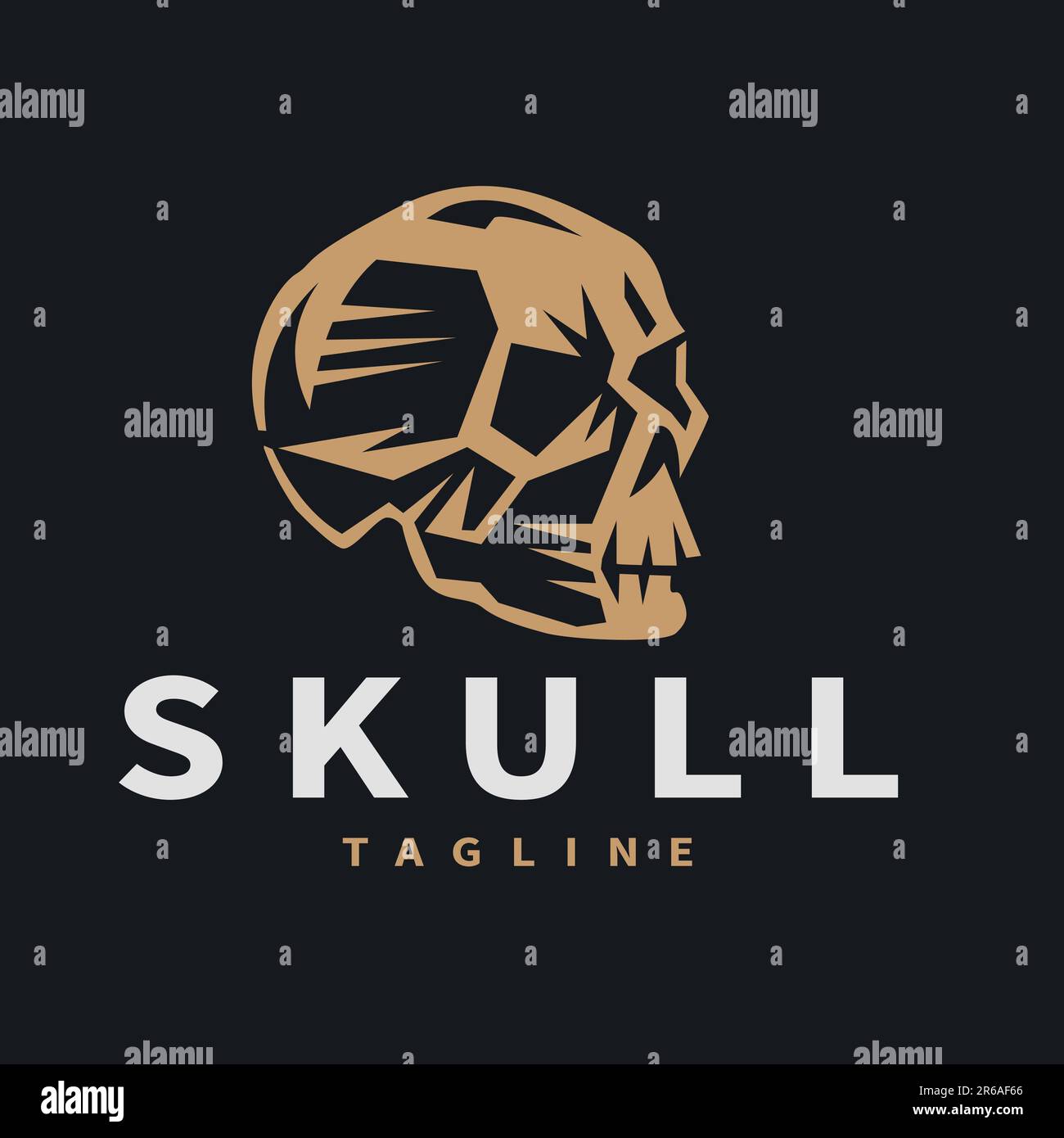 Forma del cranio umano illustrazione della testa umana semplice stile vintage logo su sfondo scuro. Illustrazione Vettoriale