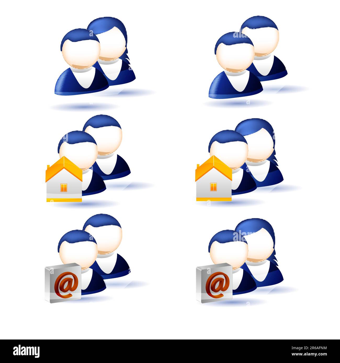 Illustrazione di set di icone umane su sfondo bianco Illustrazione Vettoriale