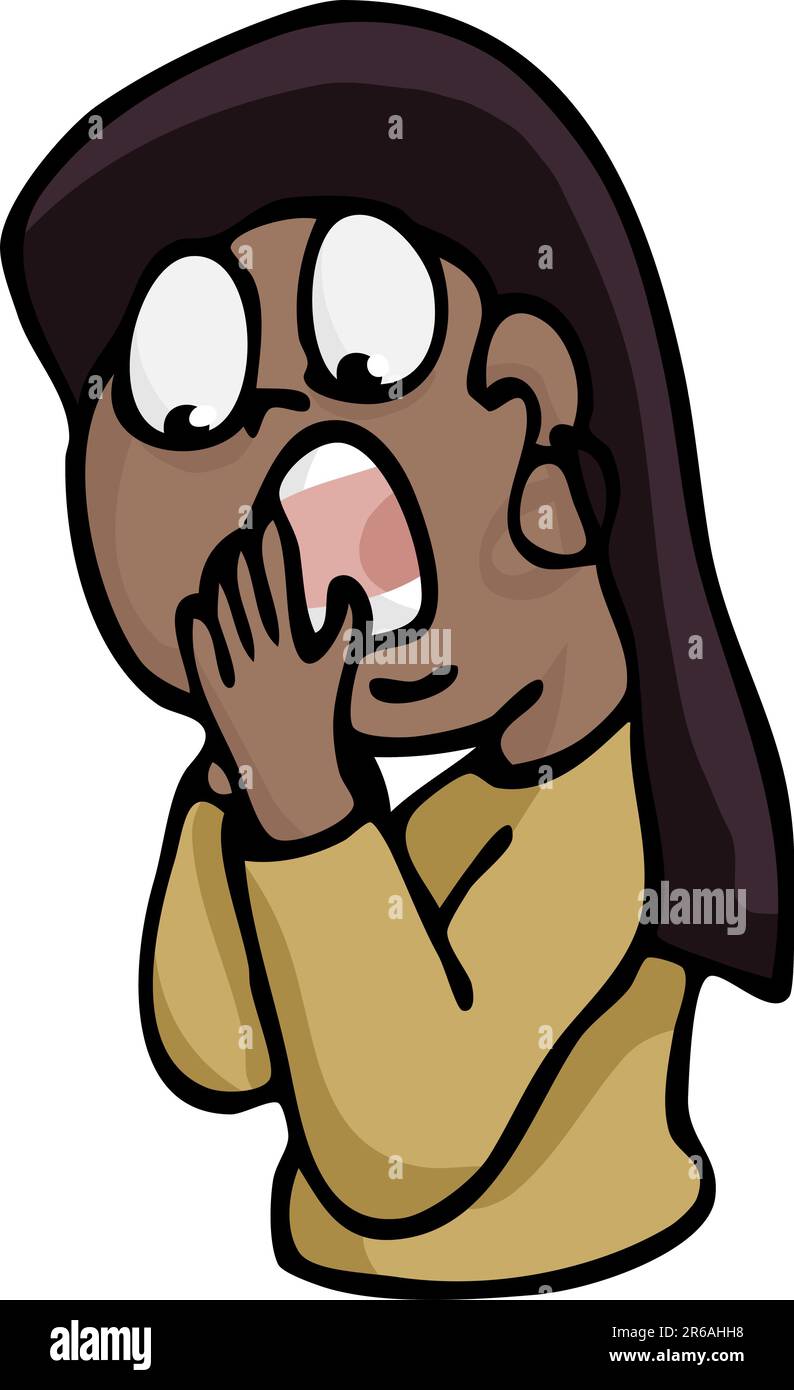 Un cartone animato di una giovane donna dell'Asia meridionale, latina o nativa americana scioccata. Illustrazione Vettoriale