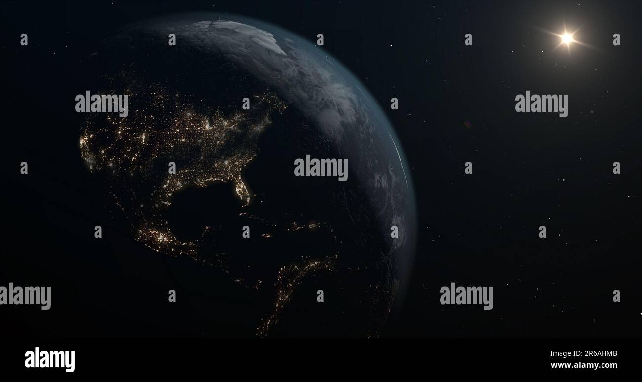 Terra pianeta sullo spazio con cielo stellato. Foto Stock