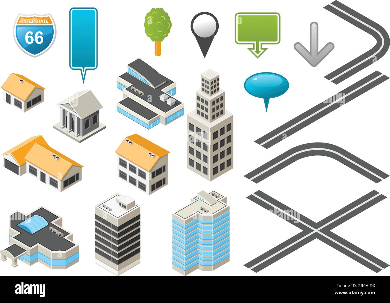 Mappa toolkit con edifici e strade isometriche Illustrazione Vettoriale