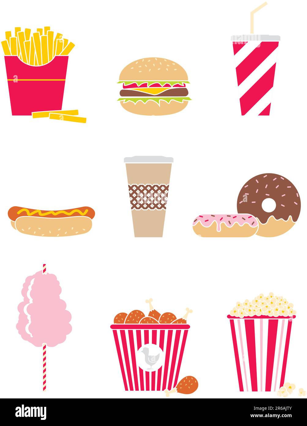 Fast food Vector Set di nove icone Illustrazione Vettoriale