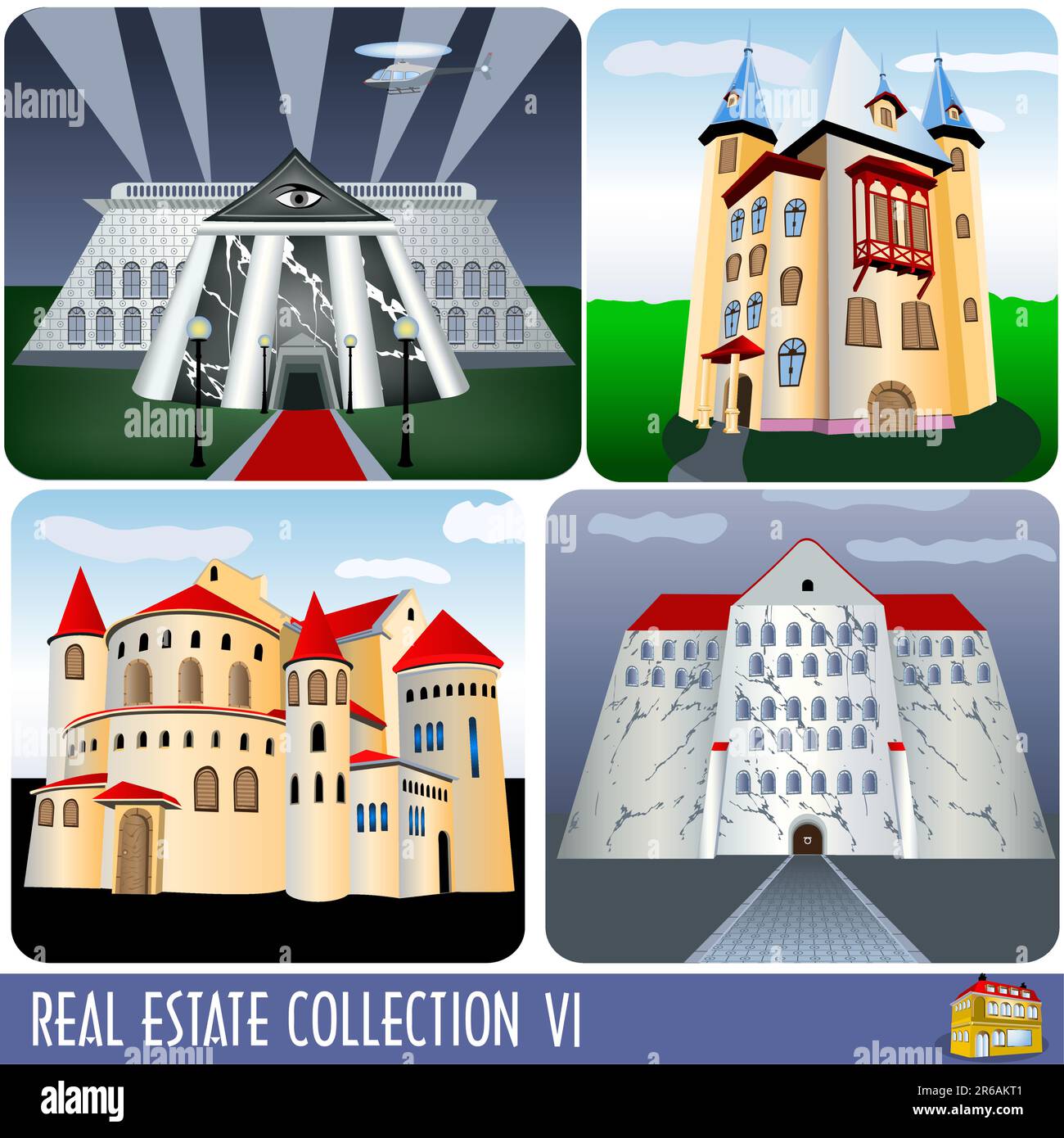 Collezione immobiliare 5, diversi tipi di edifici. Illustrazione Vettoriale