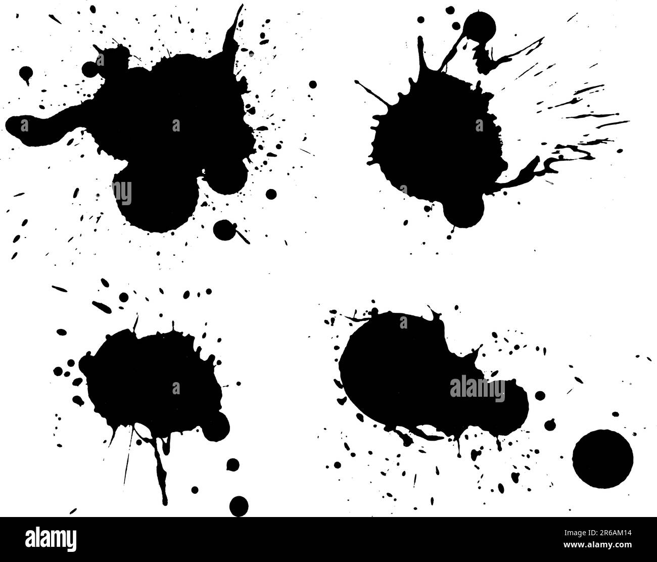 4 Splats nere - lo sfondo è trasparente e può essere sovrapposto ad altre illustrazioni o immagini. Illustrazione Vettoriale