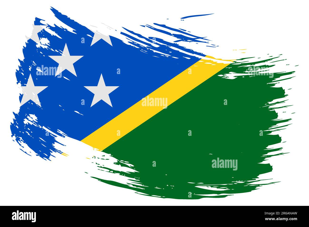 Sfondo del vettore di flag del tratto del pennello Isole Salomone. Banner isolato dipinto a mano in stile grunge Melanesia. Illustrazione Vettoriale