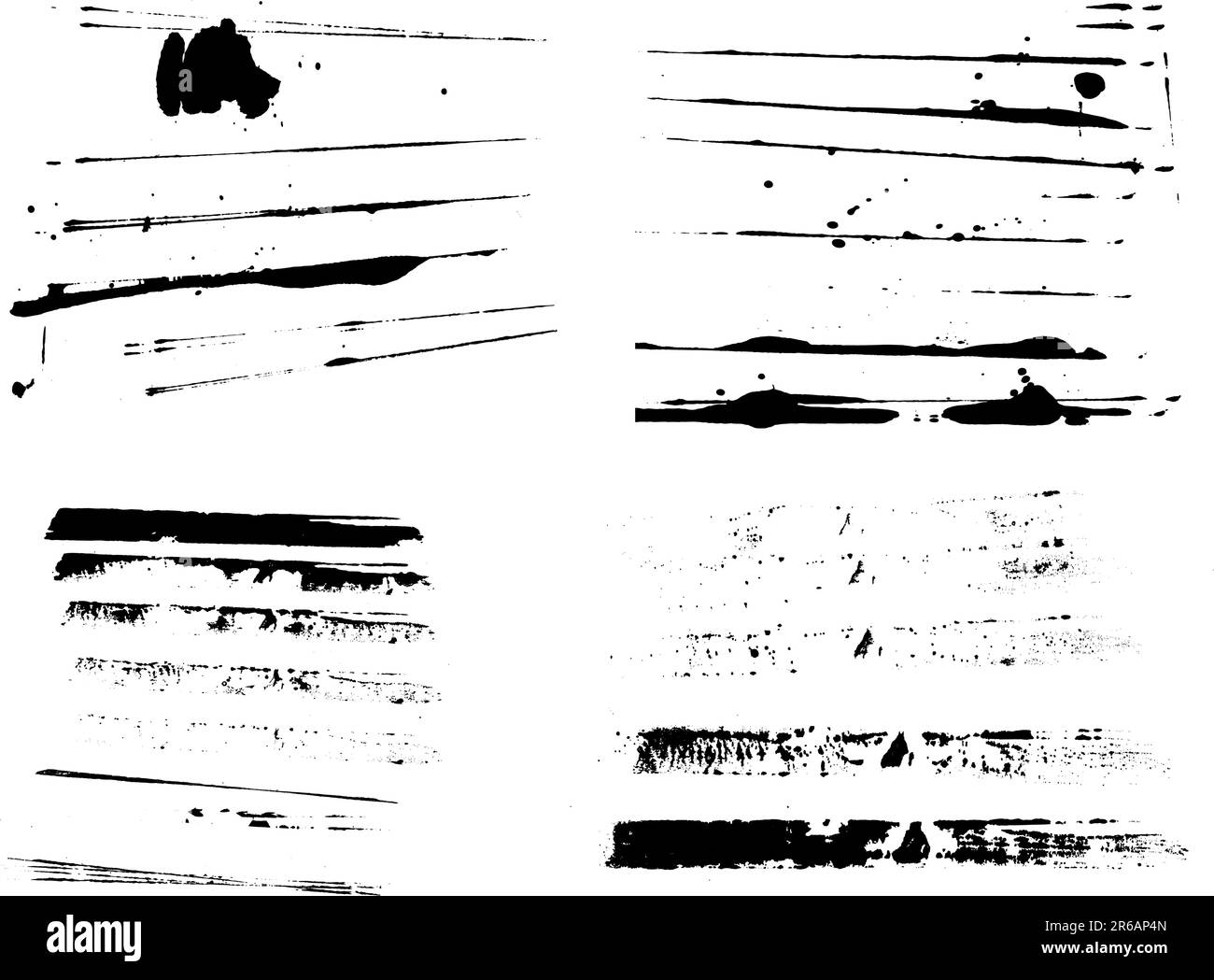 4 set di strisce grunge (vettori isolati e su livelli separati) lo sfondo è trasparente e può essere sovrapposto ad altre illustrazioni o ad IMA... Illustrazione Vettoriale