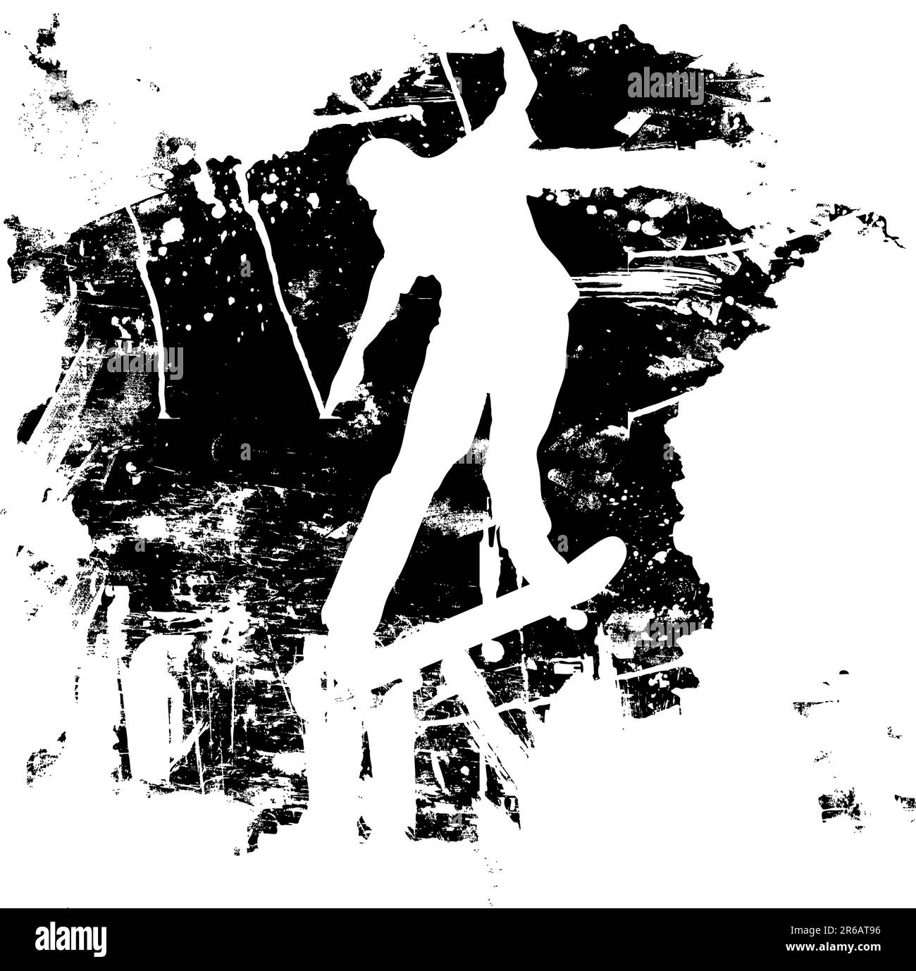 Skateboarder o snowboarder dalla silhouette vettoriale con stile grunge ed effetti Illustrazione Vettoriale