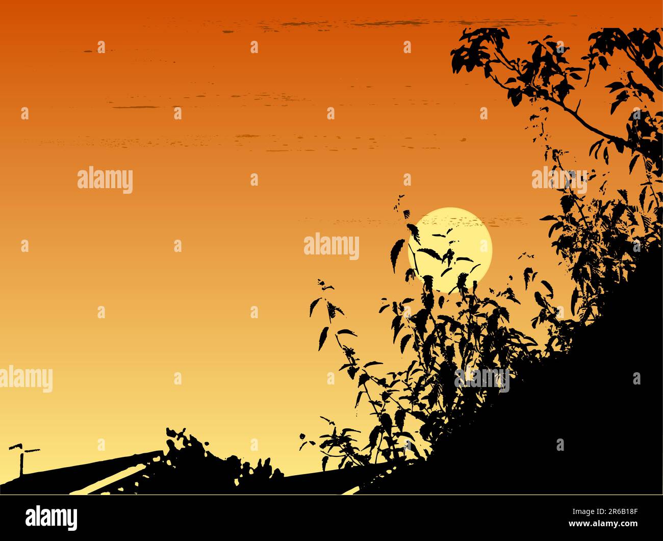 Illustrazione Landascape di un sole tramontabile in formato vettoriale Illustrazione Vettoriale