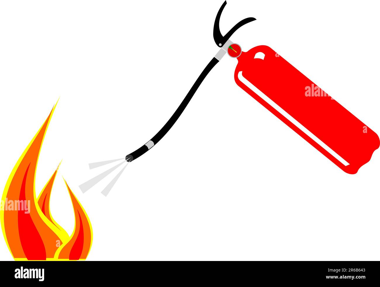 Un rosso estintore estinguere le fiamme Illustrazione Vettoriale