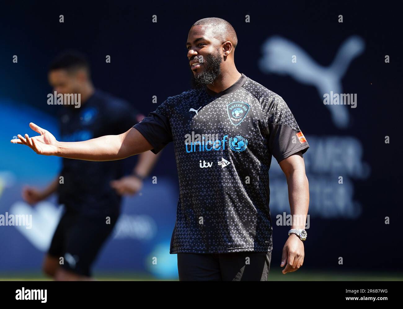 World XI's Mo Gilligan durante una sessione di allenamento al Champneys Tring davanti al Soccer Aid per la partita UNICEF 2023 di domenica. Data immagine: Giovedì 8 giugno 2023. Foto Stock