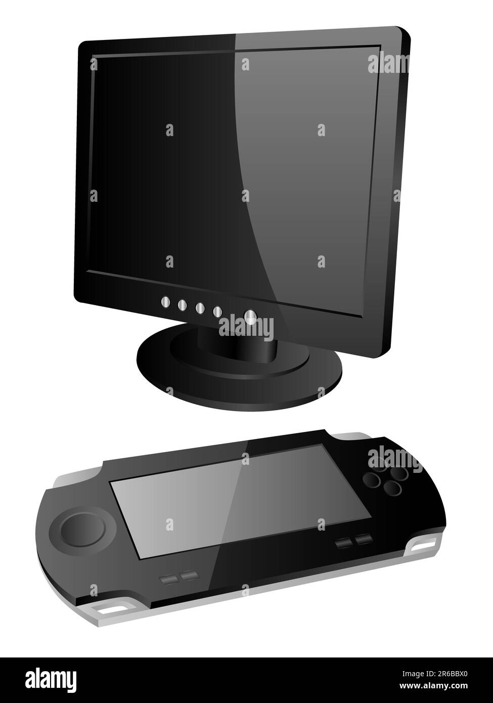 Icone vettoriali del monitor e della console per videogiochi. Illustrazione Vettoriale