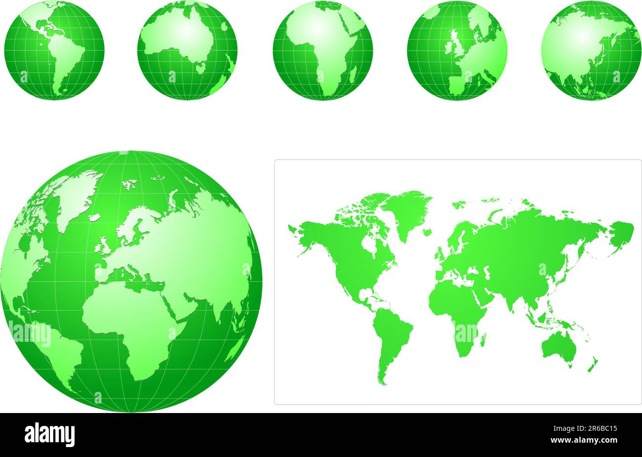 Icone globali e mappa verde Illustrazione Vettoriale