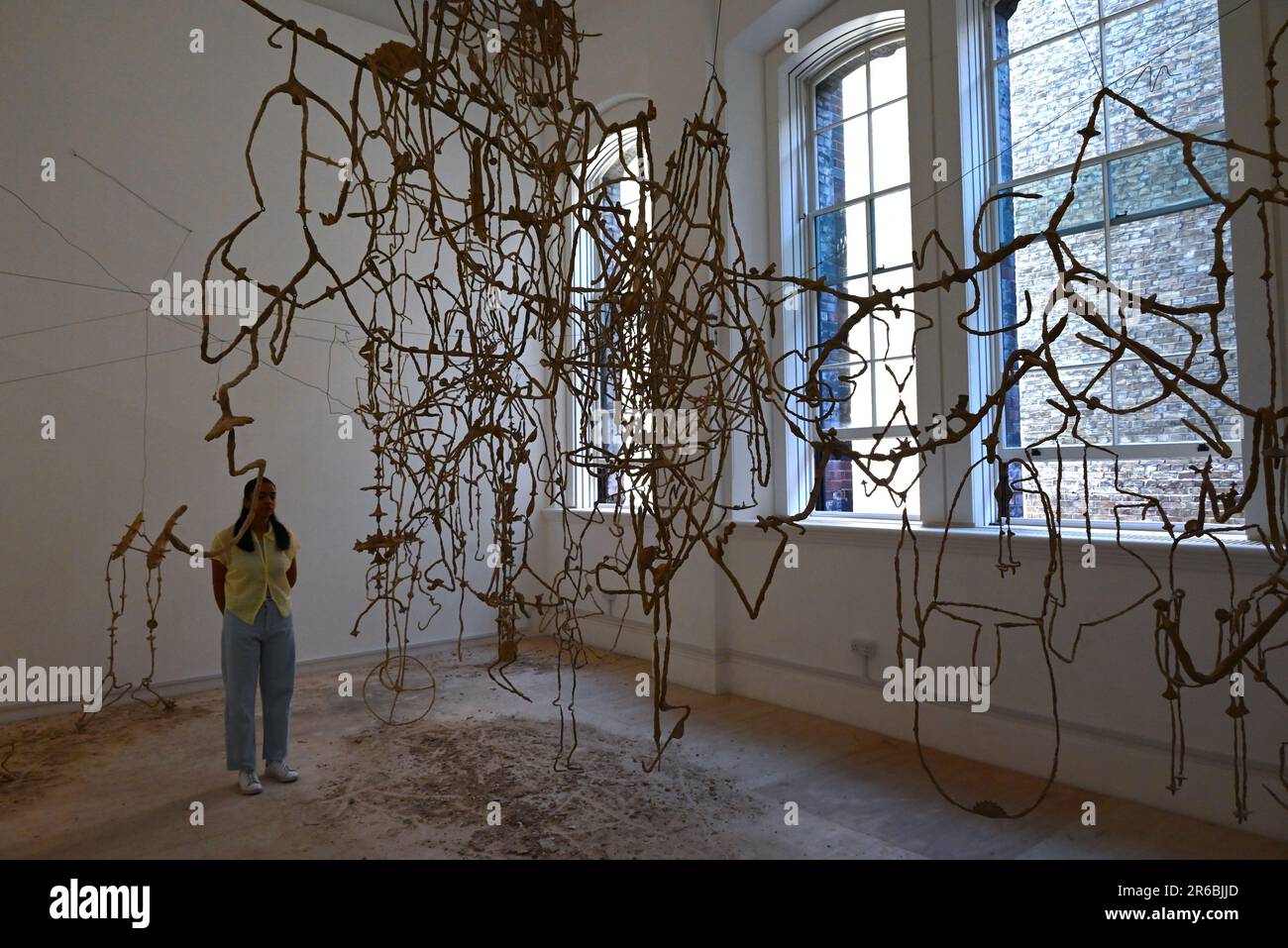 Le opere d'arte esposte quest'anno includono un enorme mobile sospeso in pasta di legno, un dipinto tie-dye alto quasi tre metri in inchiostri colorati che appaiono quasi da sogno, e grandi dipinti di regni abbandonati surrealisti. Sarà esposta una varietà di opere in diversi mezzi di comunicazione e la mostra racchiude l’approccio unico e sperimentale di ogni studente alla creazione artistica. Le scuole RA sono state parte integrante della Royal Academy fin dalla sua fondazione nel 1768, offrendo l'unico programma gratuito di post-laurea triennale in Europa. Si svolge dal 8 giugno -25 giugno 2023 alla Royal Academy ... Foto Stock