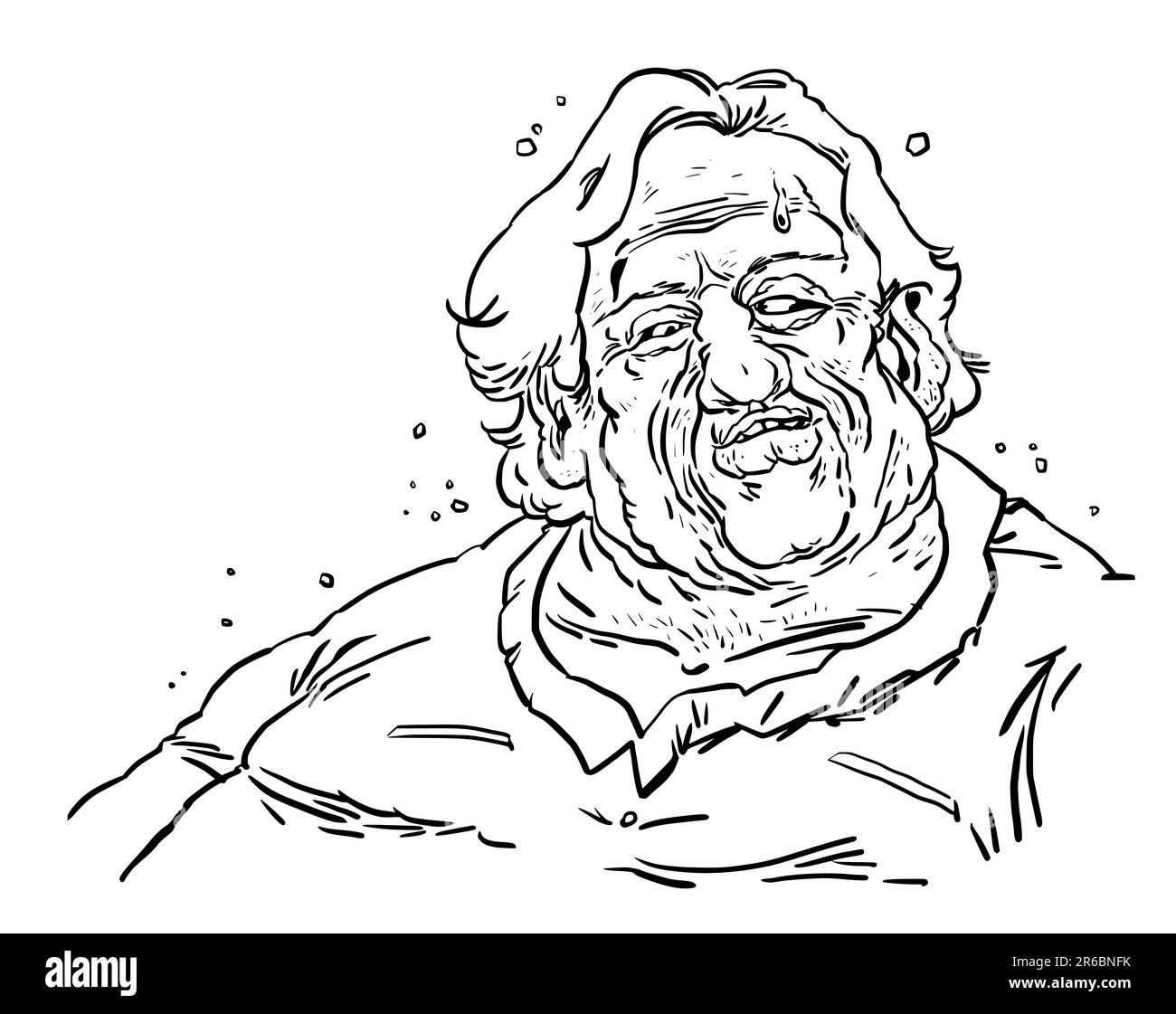 Caricatura di Gérard Depardieu, attore francese, regista, imprenditore e vigneto proprietario, disegno ritratto disegnato a mano. Foto Stock