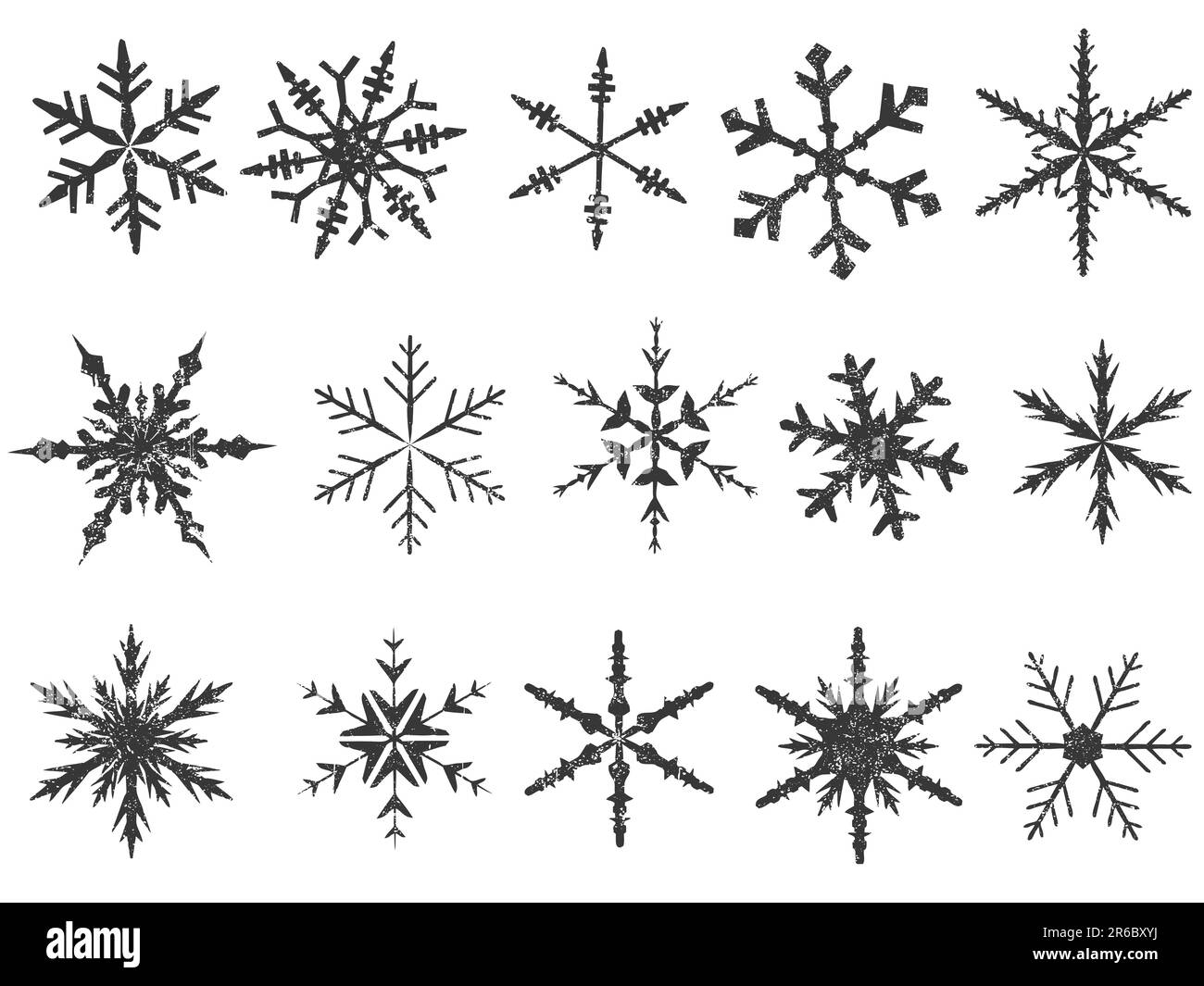 Elementi fiocchi di neve smerigliati 1 di 4 (fiocchi di neve raggruppati per una facile colorazione e da utilizzare con altri vettori) Illustrazione Vettoriale