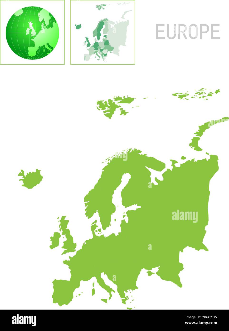 mappa e icona dell'europa su sfondo bianco Illustrazione Vettoriale