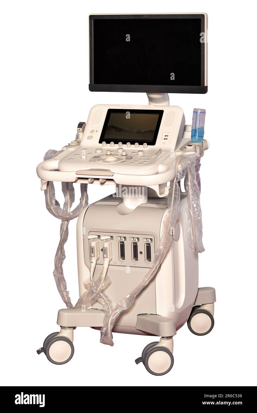 Scanner a ultrasuoni per apparecchiature medicali per diagnostica e ricerca clinica innovativa, adattato al massimo agli utenti clinici. Foto Stock