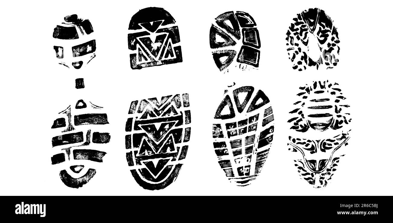 4 BootPrints isolati - vettore estremamente dettagliato di scarpe da passeggio Illustrazione Vettoriale