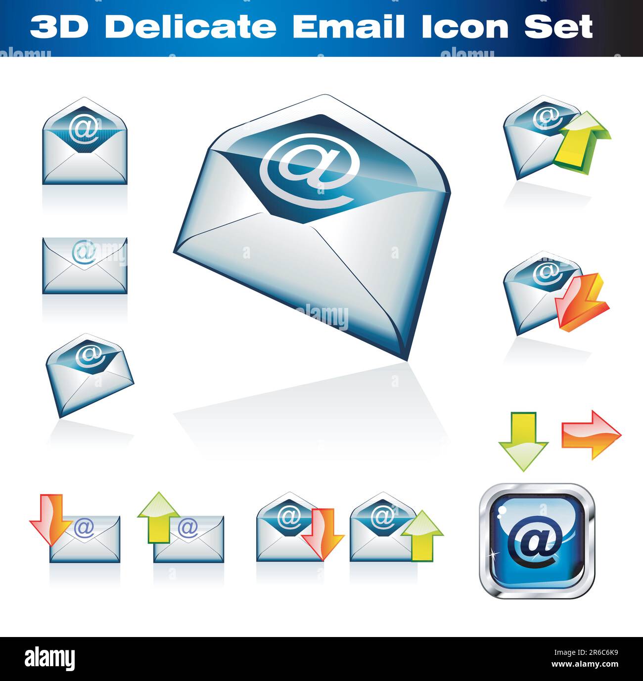 Set di icone 3D colorate per e-mail Illustrazione Vettoriale