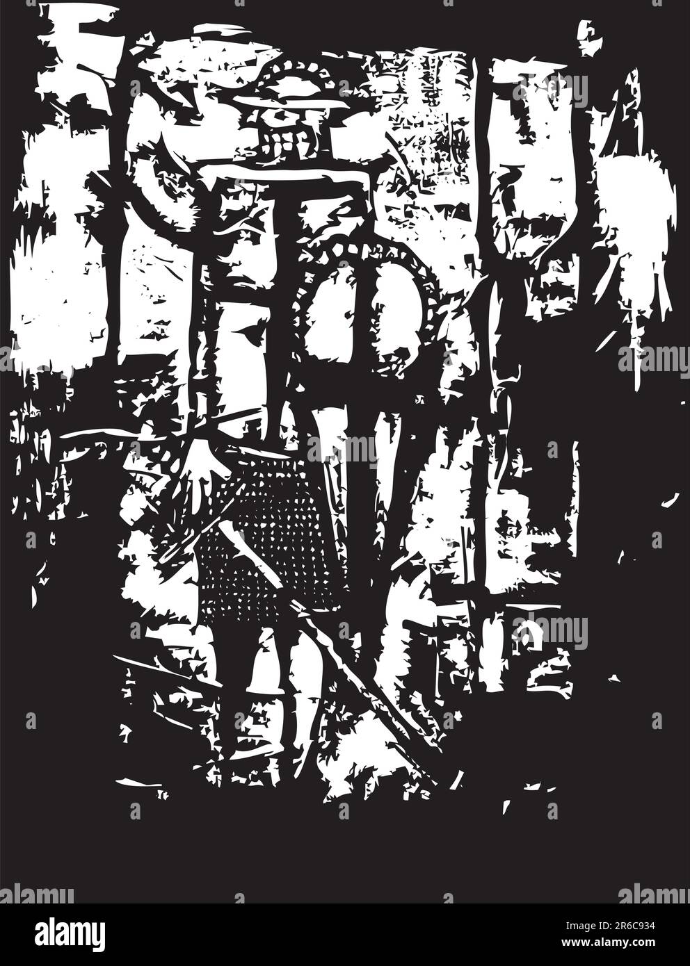 Norman Knight con scudo e spada resi in uno stile primitivo. Illustrazione Vettoriale