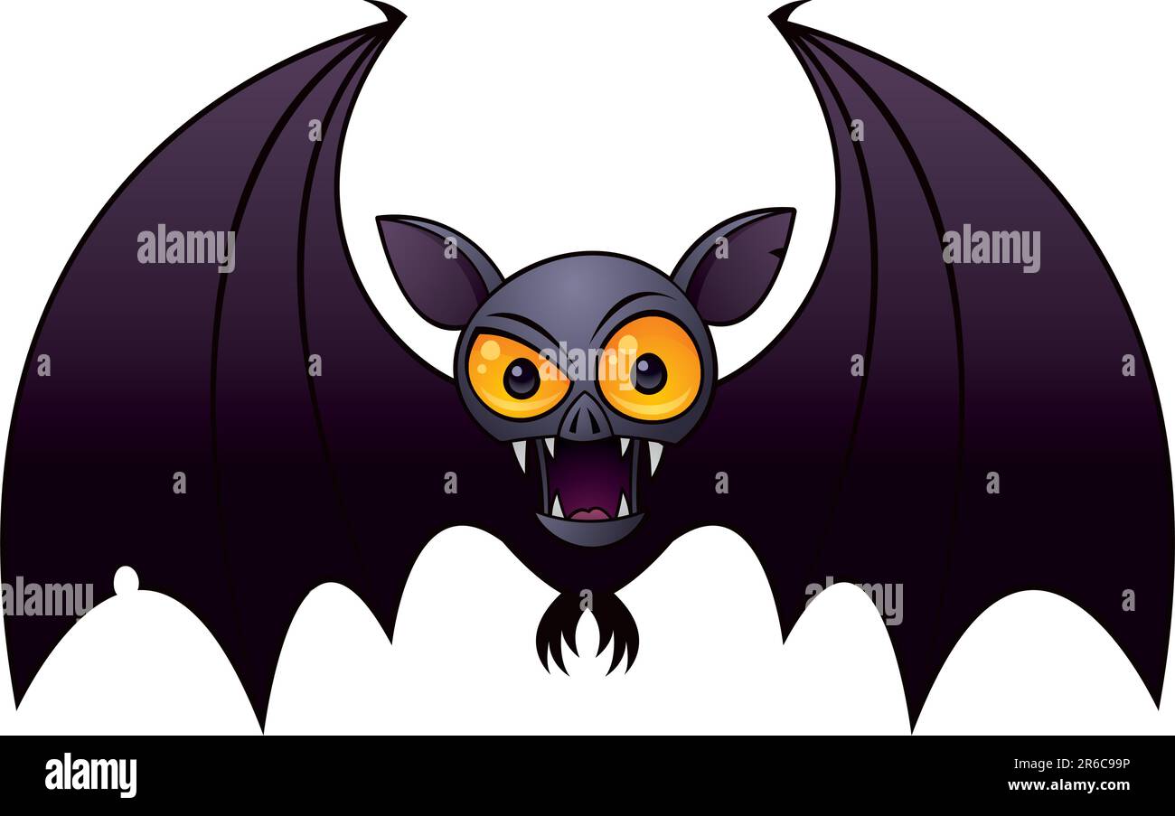 Vector cartoon illustrazione di un vampiro Halloween Bat con grandi occhi arancio. Illustrazione Vettoriale