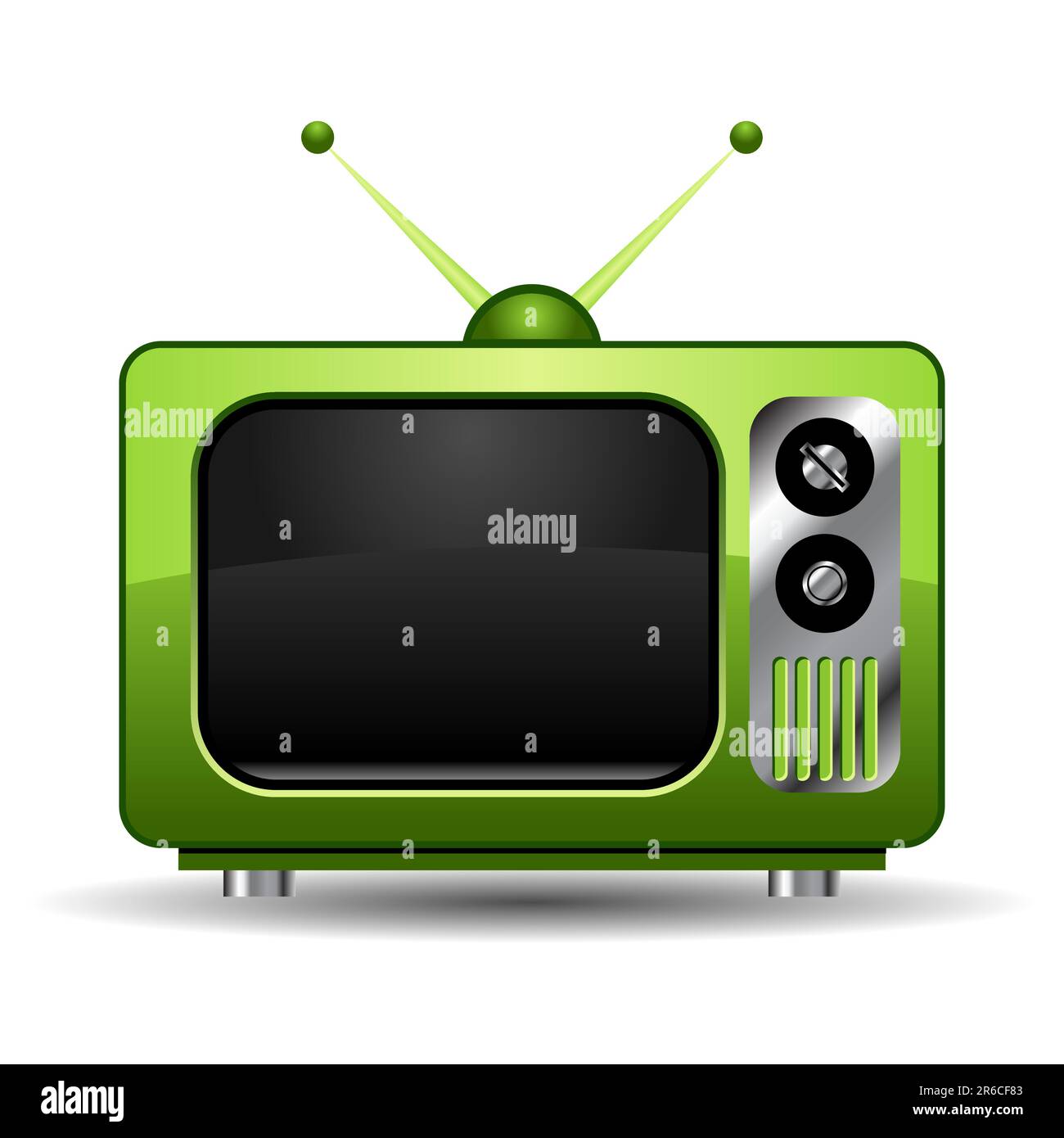 Televisore retrò verde isolato su bianco Illustrazione Vettoriale