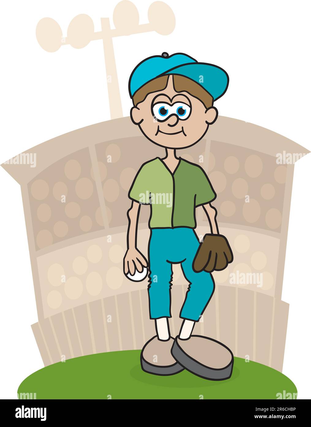 Immagine di un lanciatore di baseball in piedi sul tumulo. Illustrazione Vettoriale